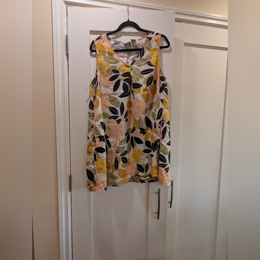 Rachel Zoe Sleeveless Leaf-Print Tunic in Yellow, Black, Pink, Olive on White